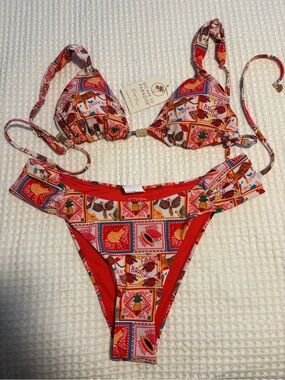 Tropical Print Red Bikini Set
